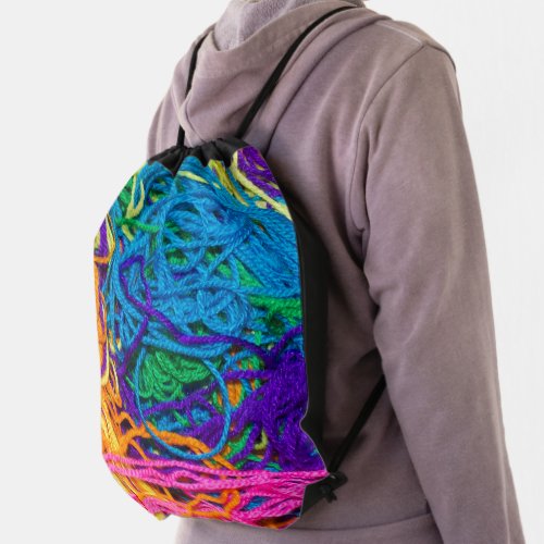 Yarn Tangles Colorful Crochet Knitting Photography Drawstring Bag