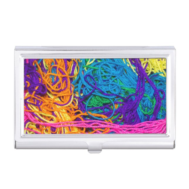 Yarn Tangles Crochet and Knitting Photography Business Card Holder (Front)