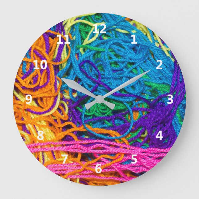 Yarn Tangles Crochet Knitting Crafts Photography Large Clock (Front)