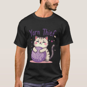 Yarn Thief Cute Crocheting Cat for Fiber Artists T-Shirt
