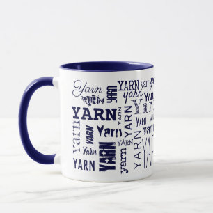 YARN! Typography Blue Knitting Crochet Mug