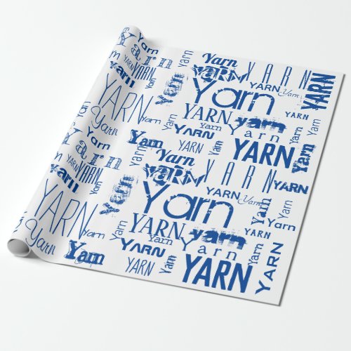 YARN Typography Blue Knitting Wrapping Paper