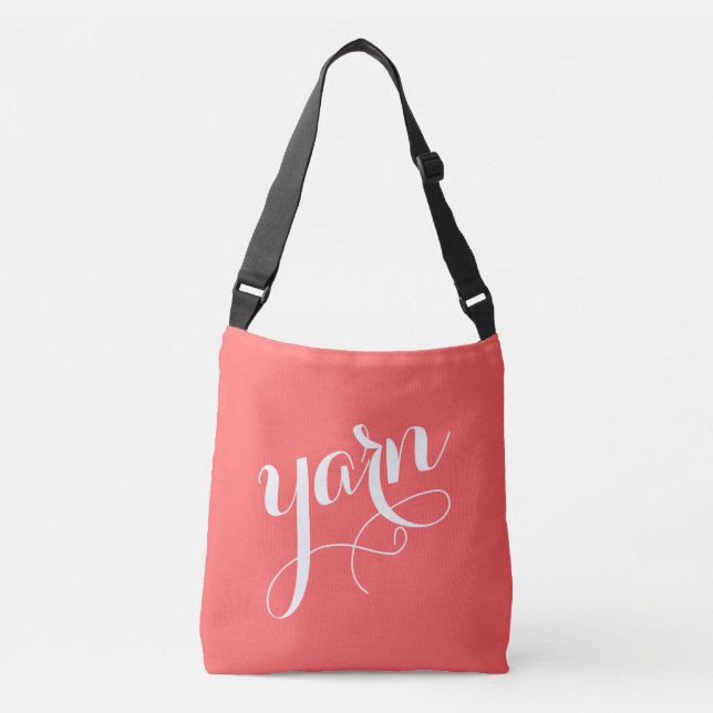 YARN! Typography White Calligraphy Coral Crossbody Bag (Front)