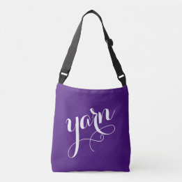 YARN! Typography White Calligraphy Purple Crossbody Bag