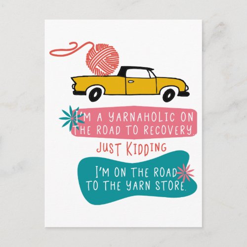 Yarnaholic Knitting Humor w Retro Truck and Yarn Postcard