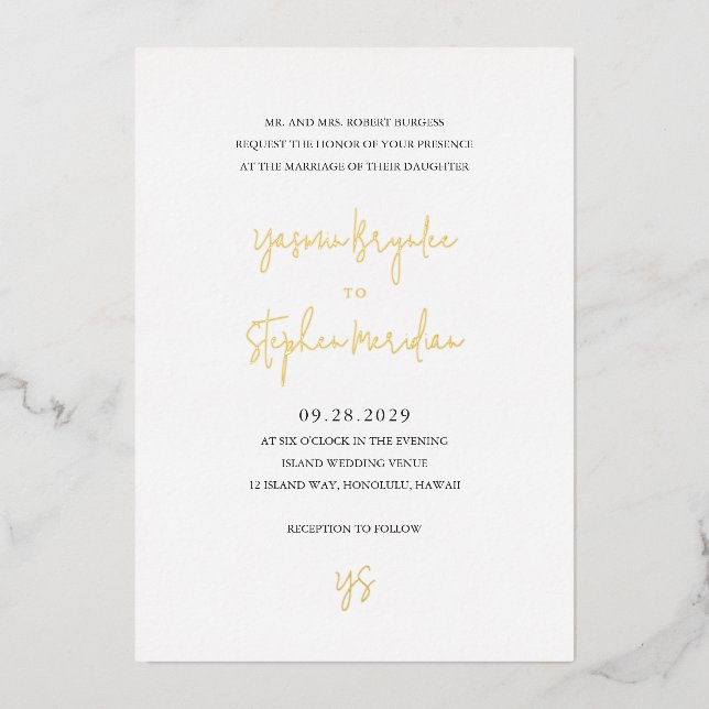 Yasmin Modern Elegant Wedding Foil Invitation (Front)