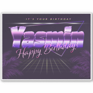 Yasmin name first name purple retro sticker birthd