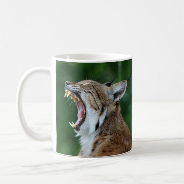 Yawning Bobcat Coffee Mug (Left)
