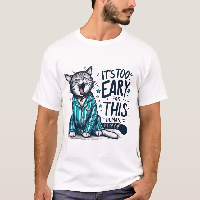 Yawning Cat in Pajamas T-Shirt (Front)