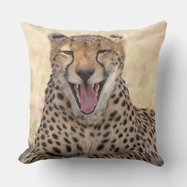 Yawning Cheetah Throw Pillow (Front)