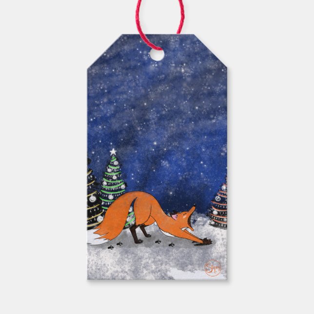 Yawning Fox Winter Gift Tag (Front)
