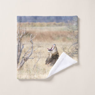 Yawning lion bath towel set
