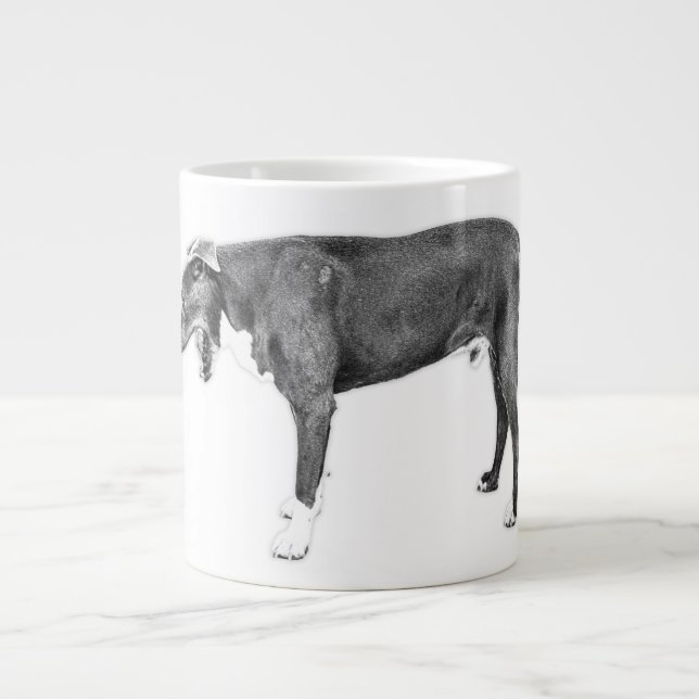 Yawning Side View—Pitbull Mix Monochrome Giant Coffee Mug (Front)