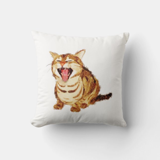 Yawning Tabby in Pastel Pencil Sketch Throw Pillow (Front)