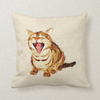 Yawning Tabby in Pastel Pencil Sketch Throw Pillow