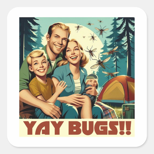 Yay Bugs Camping Funny Square Sticker (Front)