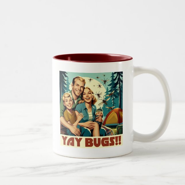 Yay Bugs Camping Funny Two-Tone Coffee Mug (Right)