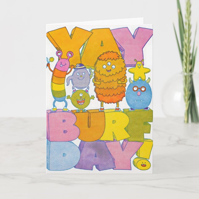 Yay Burfday Monsters Letterpress Card (Front)