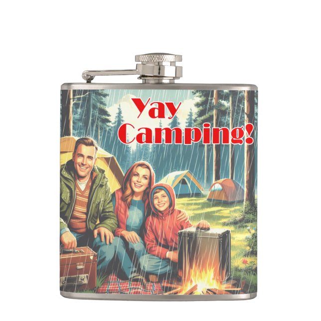 Yay Camping In The Rain Flask (Front)