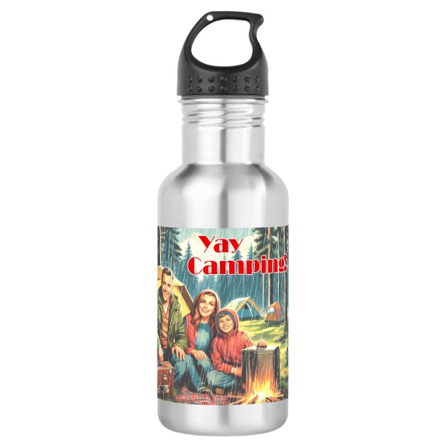 Yay Camping In The Rain Stainless Steel Water Bottle (Front)