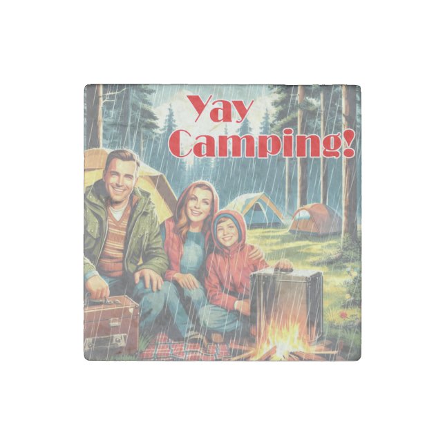 Yay Camping In The Rain Stone Magnet (Front)