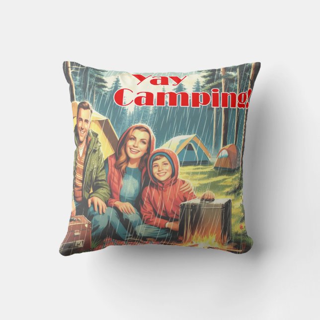 Yay Camping In The Rain Throw Pillow (Back)