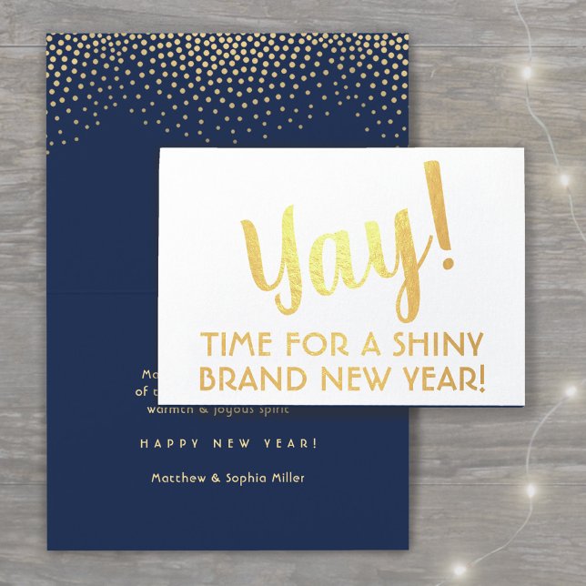 Yay! Happy Brand New Year Navy & Gold Confetti Foil Card (Creator Uploaded)