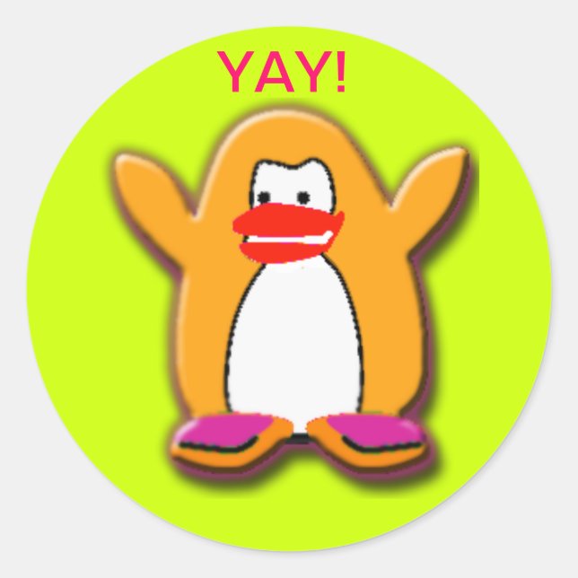 Yay! Happy Penguin Classic Round Sticker (Front)