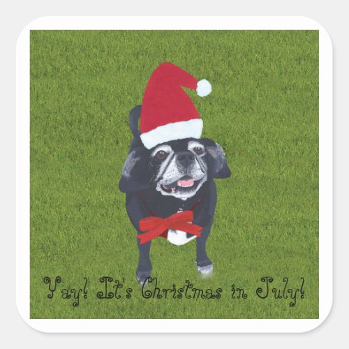 Yay Its Christmas in July Santa pug dog sticker