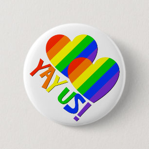 YAY US! Gay Couples Pride Rainbow Favor Buttons