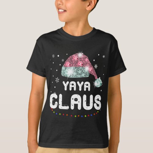 Yaya Claus Christmas Hat Diamond Pajama Family Mat T_Shirt