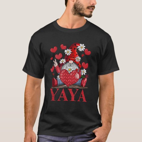 Yaya Gnome Heart Daisy Valentine Gifts for Grandma T_Shirt