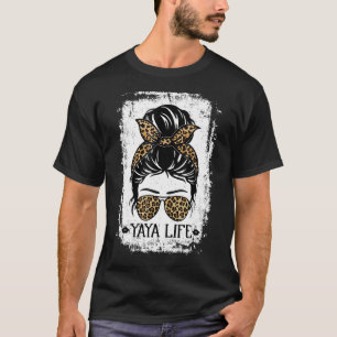 Yaya Life Women Messy Bun Leopard Decor Grandma T-Shirt