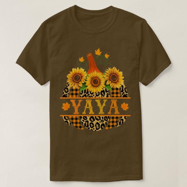 Yaya Pumpkin Leopard Print Sunflower Buffalo Plaid T-Shirt (Design Front)