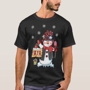 Yaya Snowman Christmas Candy Cane Red Plaid Santa T-Shirt