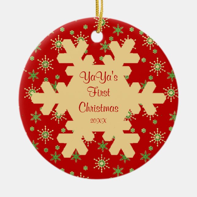 YaYa's First Christmas Red Snowflake Ornament (Front)