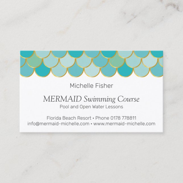 ♥ yBee *MERMAID Swimming Course* Fish Scales . Business Card (Front)