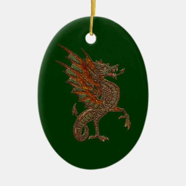 Ye Old Medieval Dragon Design Ceramic Ornament (Front)