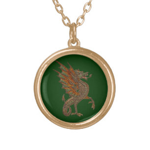 Ye Old Medieval Dragon Design Gold Plated Necklace