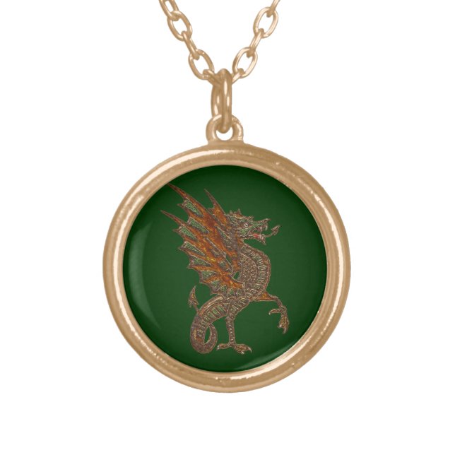 Ye Old Medieval Dragon Design Gold Plated Necklace (Front)