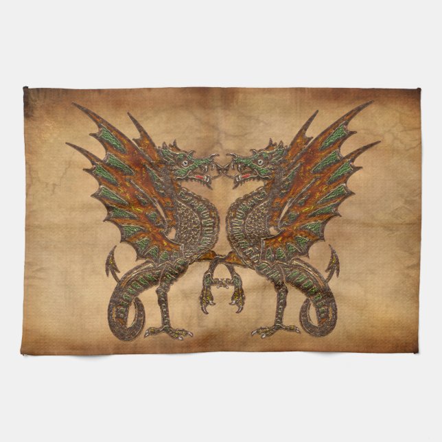 Ye Old Medieval Dragon Design Kitchen Towel (Horizontal)