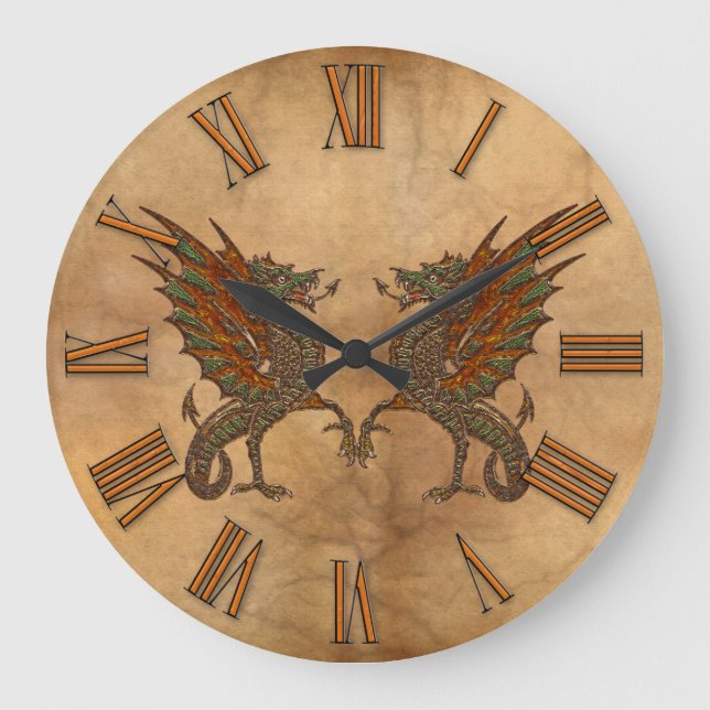Ye Old Medieval Dragon Design Large Clock (Front)