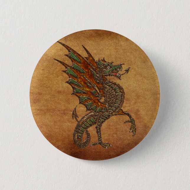 Ye Old Medieval Dragon Design Pinback Button (Front)