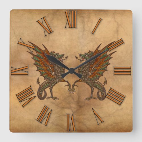 Ye Old Medieval Dragon Design Square Wall Clock