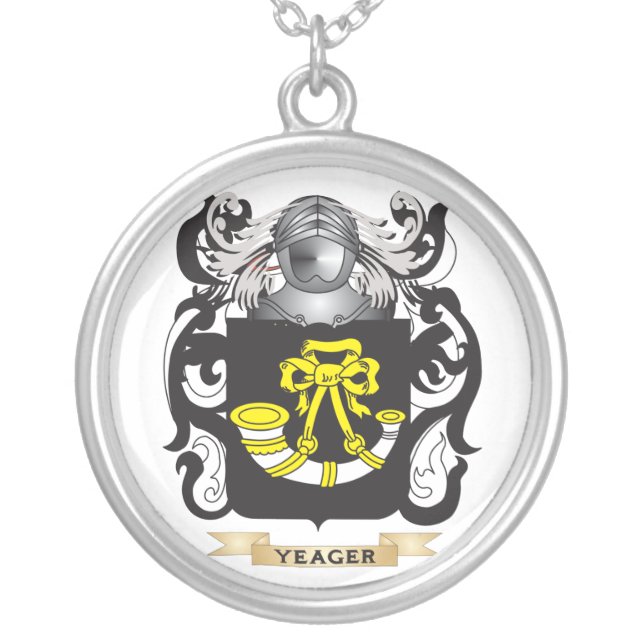 Yeager Family Crest (Coat of Arms) Silver Plated Necklace (Front)