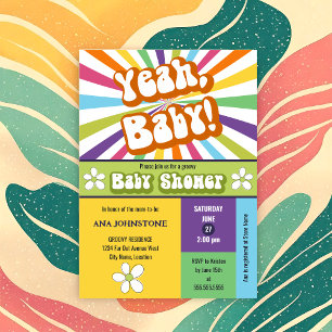 Yeah Baby Retro Baby Shower Colorful and Fun Invitation