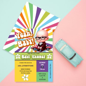 Yeah Baby Retro Baby Shower Invitation by SocialiteDesigns at Zazzle