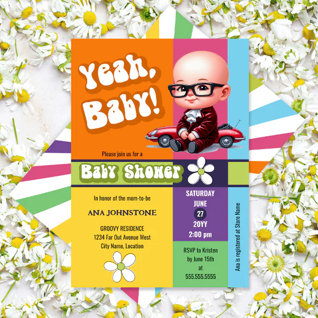 Yeah Baby Retro Baby Shower Invitation | Zazzle