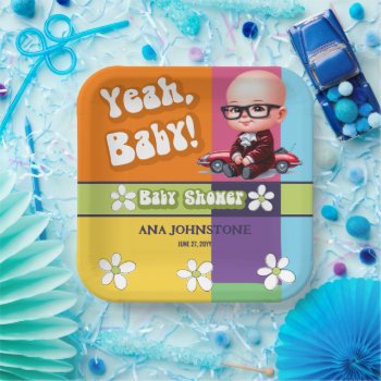 Yeah Baby Retro Baby Shower Paper Plates by SocialiteDesigns at Zazzle