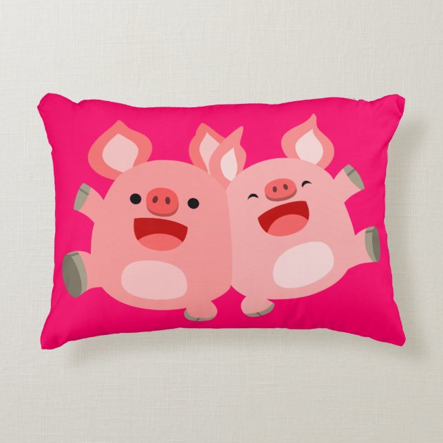 YEAH!! Cute Cartoon Pigs Accent Pillow (Front)